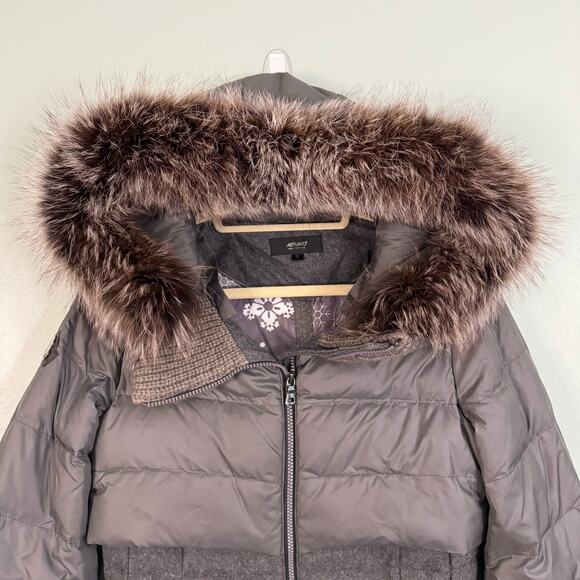 ARTURO Rouslana Puffer Jacket Womens Small Hoodie Wool Blend Down Feather Gray - Picture 3 of 13